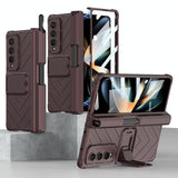 For Samsung Galaxy Z Fold4 5G Magnetic Armor Case With Push Pen - Champagne Gold