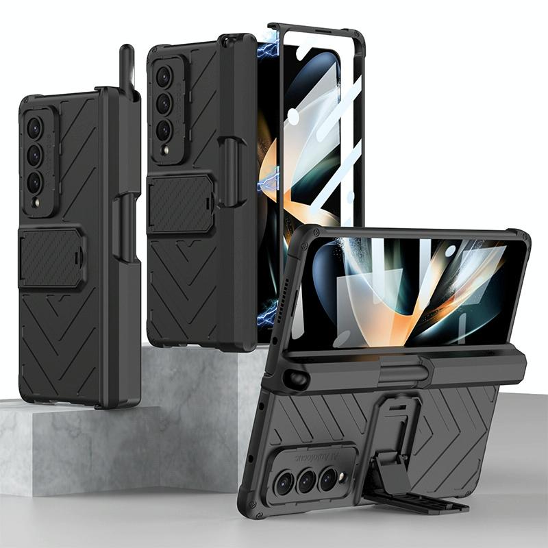 For Samsung Galaxy Z Fold4 5G Magnetic Armor Case With Push Pen - Champagne Gold