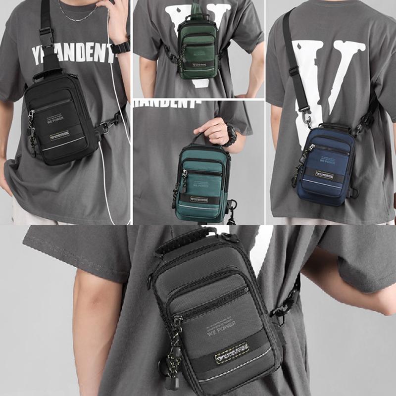 USB Chest Outdoor Shoulder Messenger Bag For Men With Charging Port - Dark Green