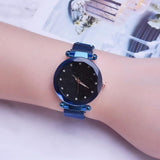 Starry Diamond Geometric Quartz Watch with Magnet Buckle - Luxury Mesh for Women - Purple - Front View