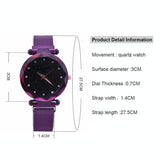 Starry Diamond Geometric Quartz Watch with Magnet Buckle - Luxury Mesh for Women - Purple - Top-Down View