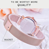 Starry Diamond Geometric Quartz Watch with Magnet Buckle - Luxury Mesh for Women - Purple - Rear View