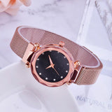 Starry Diamond Geometric Quartz Watch with Magnet Buckle - Luxury Mesh for Women - Purple - Close-Up Angle