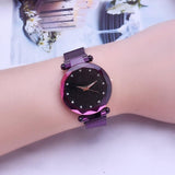 Starry Diamond Geometric Quartz Watch with Magnet Buckle - Luxury Mesh for Women - Purple - Extra Image