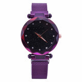 Starry Diamond Geometric Quartz Watch with Magnet Buckle - Luxury Mesh for Women - Purple - Extra Image