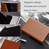 Stainless Steel Business Card Holder Men Leather Clamp - Apricot - 45-Degree Angle