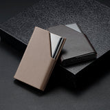 Stainless Steel Business Card Holder Men Leather Clamp - Apricot