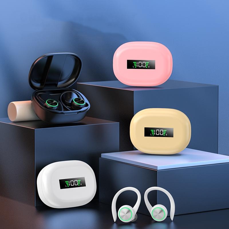 Wireless Bluetooth Earphones with Charging Bin and Digital Display - Skin Colour