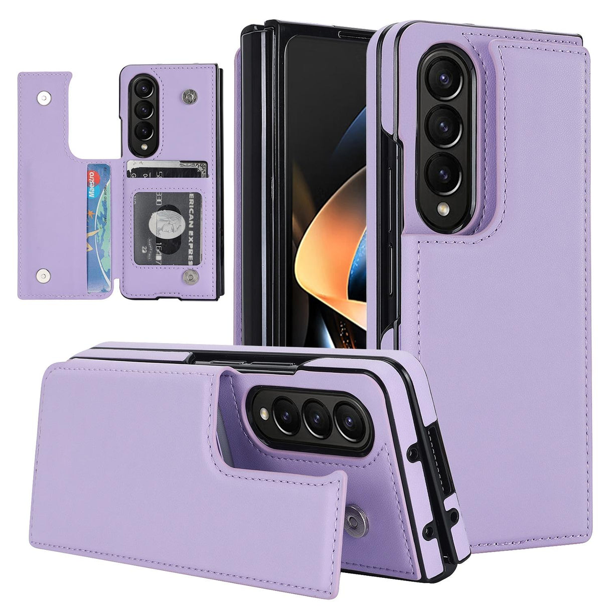 For Samsung Galaxy z Fold4 5G Foldable Phone Case with Double Buckle Card Slot - Rose Gold