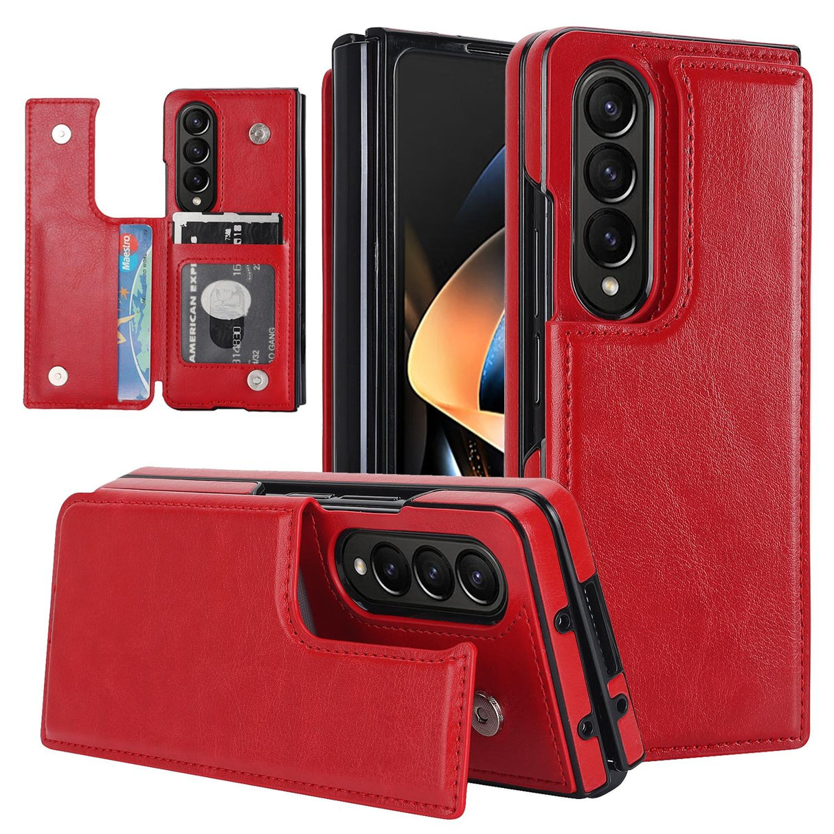 For Samsung Galaxy z Fold4 5G Foldable Phone Case with Double Buckle Card Slot - Rose Gold