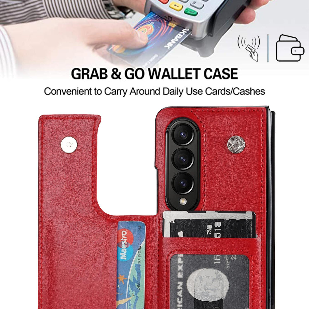 For Samsung Galaxy z Fold4 5G Foldable Phone Case with Double Buckle Card Slot - Rose Gold