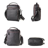 Men Large Capacity One Shoulder Leather Messenger Bag - Napa Texture Black - Top-Down View