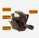 Men Large Capacity One Shoulder Leather Messenger Bag - Napa Texture Black - 45-Degree Angle