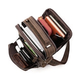 Men Large Capacity One Shoulder Leather Messenger Bag - Napa Texture Black - Rear View