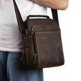 Men Large Capacity One Shoulder Leather Messenger Bag - Napa Texture Black - Close-Up Angle