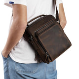 Men Large Capacity One Shoulder Leather Messenger Bag - Napa Texture Black - Low Angle