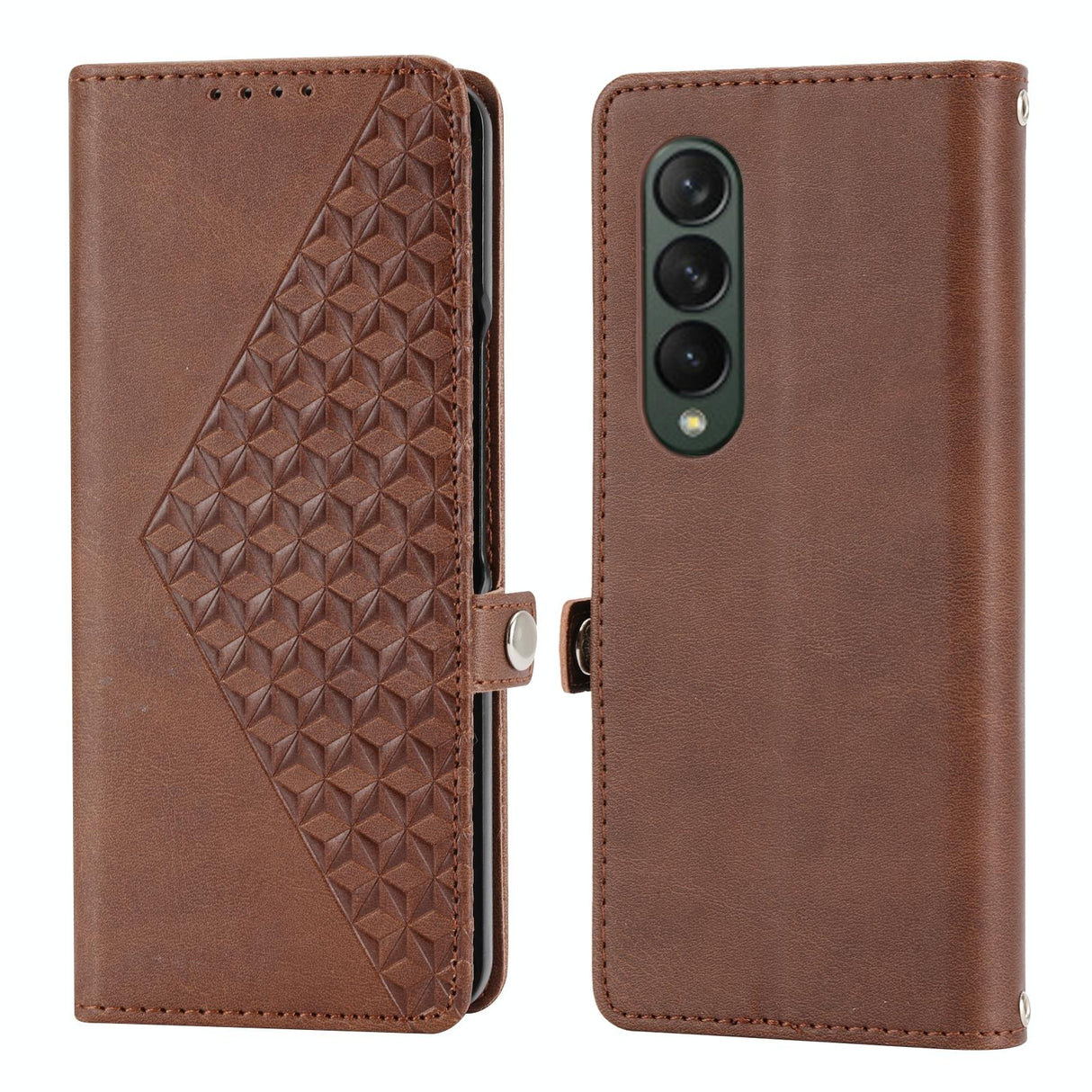 For Samsung Galaxy Z Fold4 5G Textured Leather Phone Case - Cubic Grid Design - Rose Gold