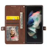 For Samsung Galaxy Z Fold4 5G Textured Leather Phone Case - Cubic Grid Design - Rose Gold