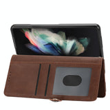 For Samsung Galaxy Z Fold4 5G Textured Leather Phone Case - Cubic Grid Design - Rose Gold