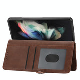 For Samsung Galaxy Z Fold4 5G Textured Leather Phone Case - Cubic Grid Design - Rose Gold - Rear View