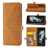 For Samsung Galaxy Z Fold4 5G Textured Leather Phone Case - Cubic Grid Design - Rose Gold