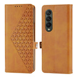 For Samsung Galaxy Z Fold4 5G Textured Leather Phone Case - Cubic Grid Design - Rose Gold