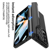 For Samsung Galaxy Z Fold4 5G Magnetic Leather Flip Case With Holder - Carbon Fiber