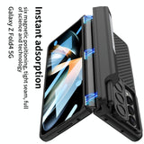 For Samsung Galaxy Z Fold4 5G Magnetic Leather Flip Case With Holder - Carbon Fiber
