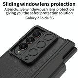 For Samsung Galaxy Z Fold4 5G Magnetic Leather Flip Case With Holder - Carbon Fiber