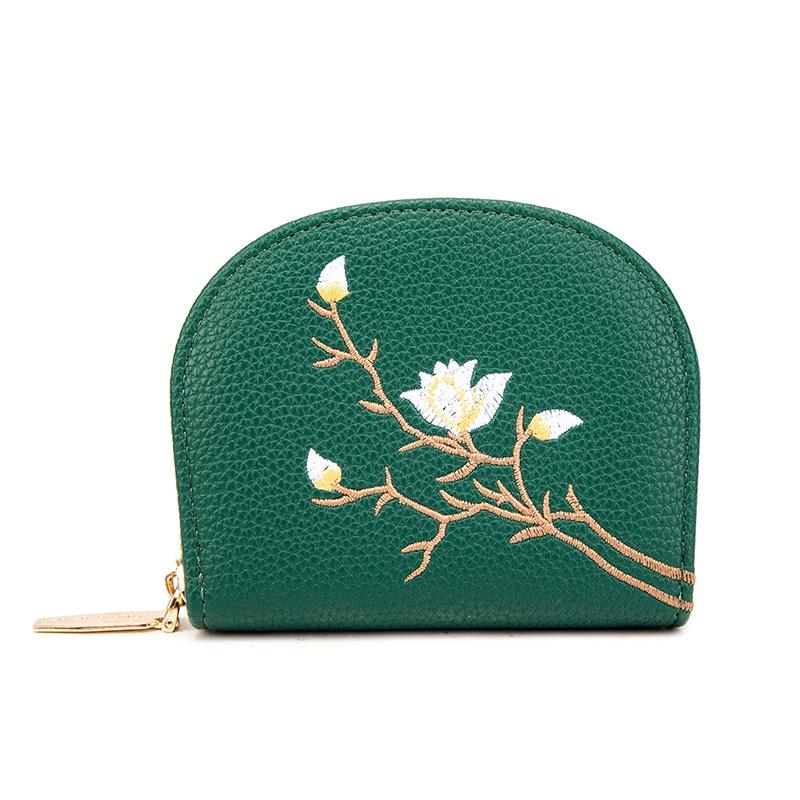 Large Capacity Semicircular Embroidery Id Card Holder - Green