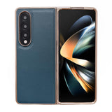 For Samsung Galaxy Z Fold4 5G Xiaoya Series Genuine Leather Plating Case - Dark Green - Front View
