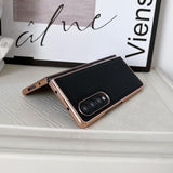 For Samsung Galaxy Z Fold4 5G Xiaoya Series Genuine Leather Plating Case - Dark Green - Top-Down View