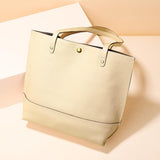 Stylish Leather Tote For Women - Dark Green - Top-Down View