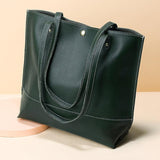 Stylish Leather Tote For Women - Dark Green - Extra Image