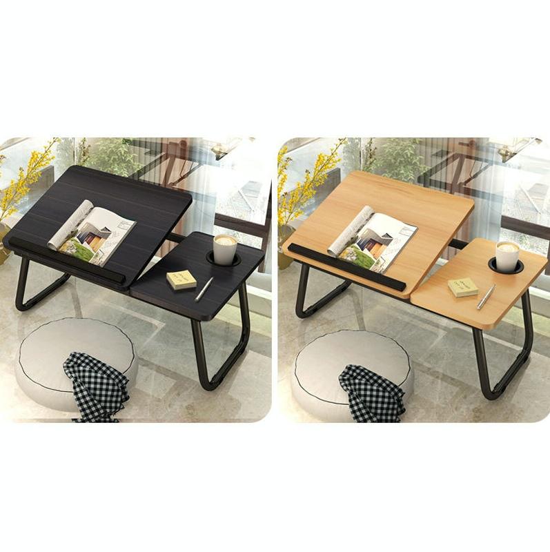 Adjustable Folding Laptop Desk with Cup Holder - Four-speed Lifting Table for Dorms - White Maple