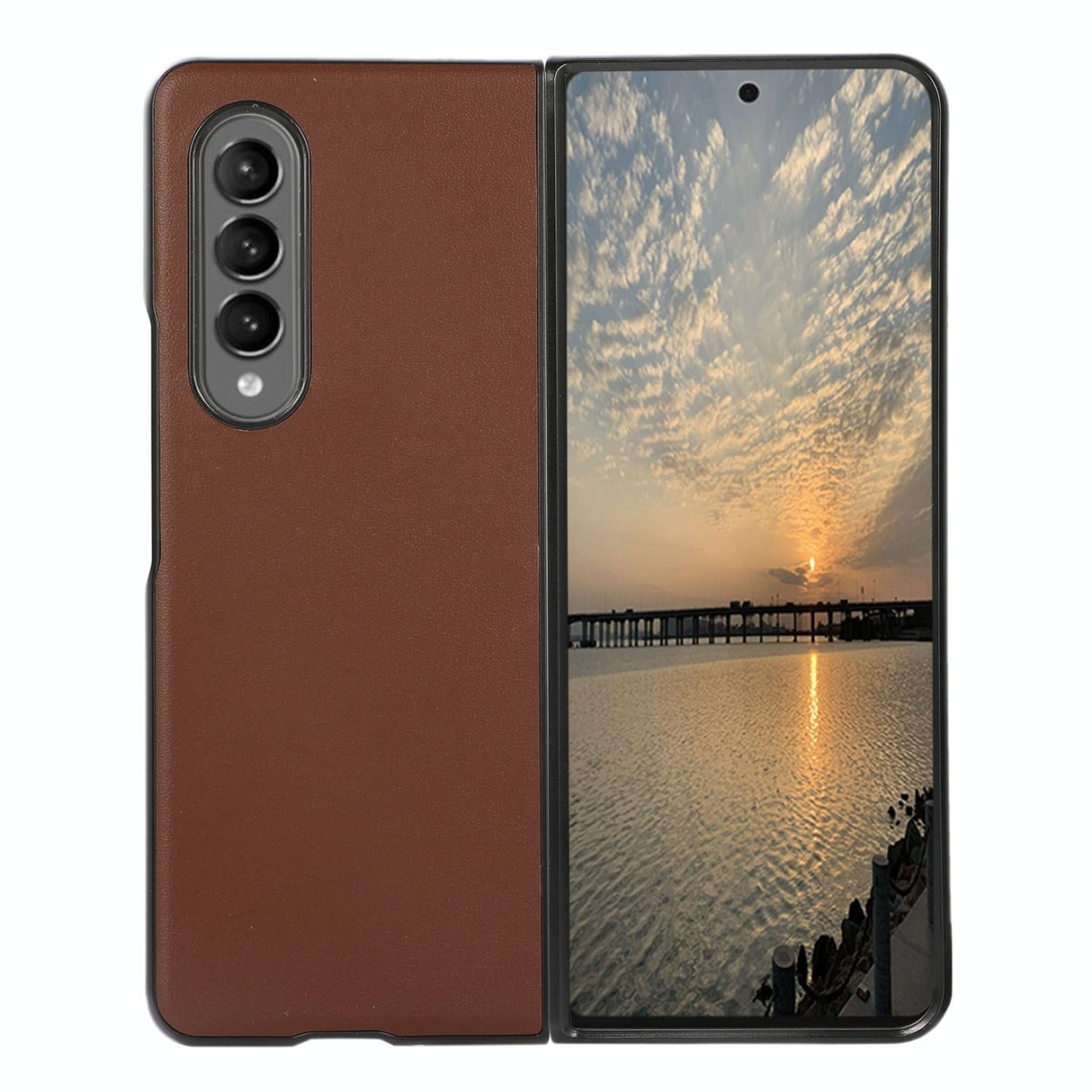 For Samsung Galaxy Z Fold4 5G Sheep Texture Leather Phone Case - Brown