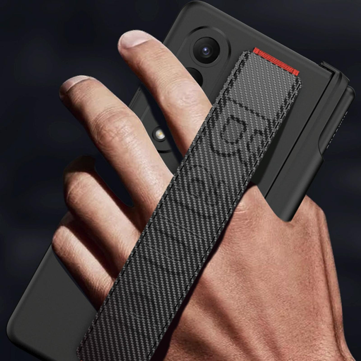 For Samsung Galaxy Z Fold4 5G Shockproof Magnetic Fold Case With Wrist Strap - Carbon Fibre