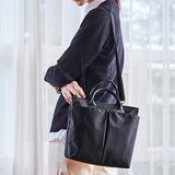 Versatile Business Briefcase Large Capacity Messenger Bag - Black+Black Pu Power Bag - 45-Degree Angle
