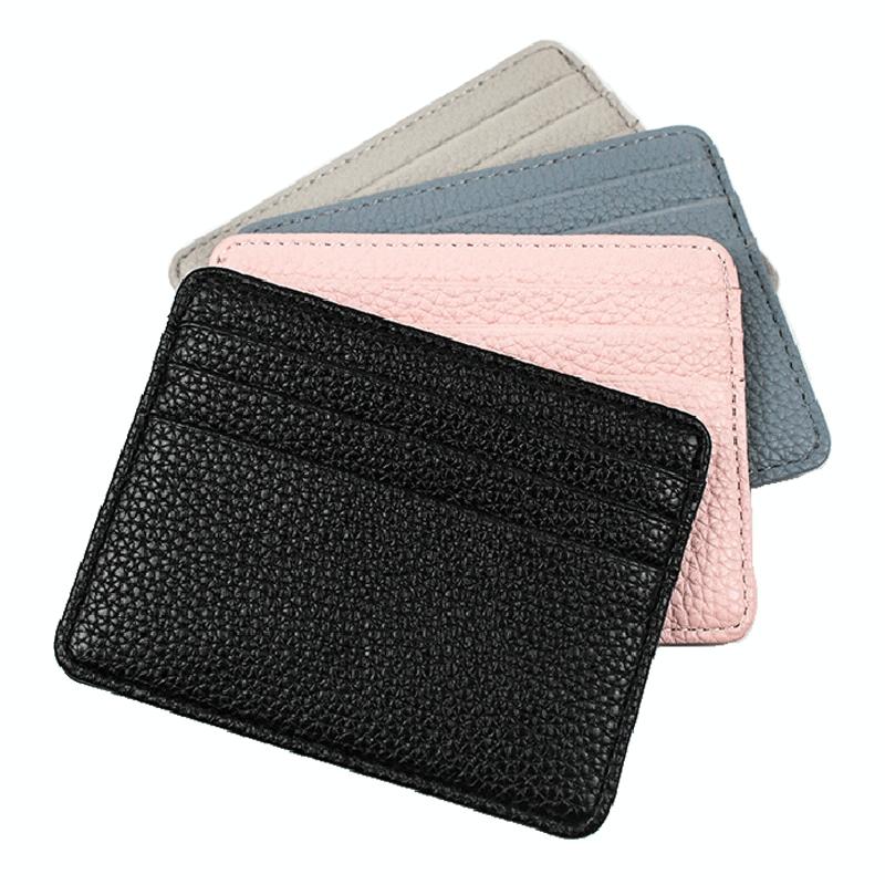 Lychee Pattern Mini Card Holder Multi Card Slots Ultra Thin Coin Purse - Beige