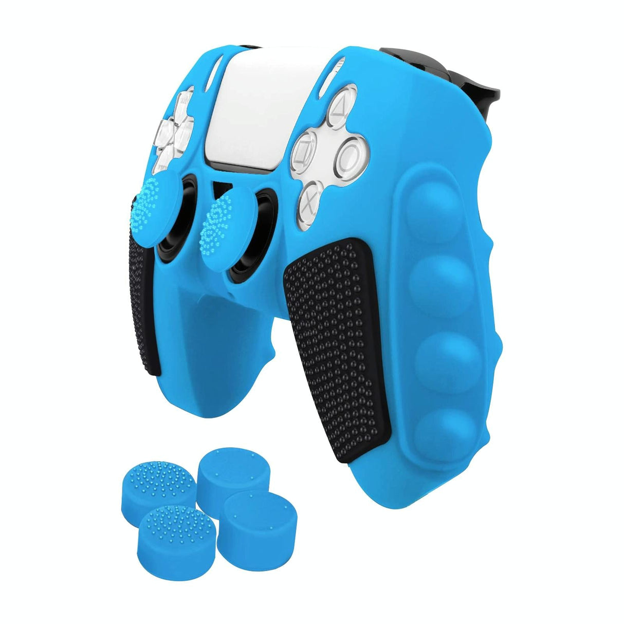 Silicone Gamepad Protective Case for Sony Ps5 with Splicing Design and Rocker Caps - Blue Black