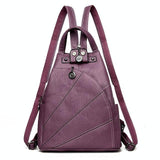 Women Leather Backpack - Secure & Stylish - Purple