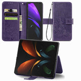 For Samsung Galaxy Z Fold4 5G Embossed Leather Phone Case With Four Leaf Clasp - Gray - Front View