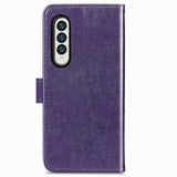 For Samsung Galaxy Z Fold4 5G Embossed Leather Phone Case With Four Leaf Clasp - Gray - Top-Down View