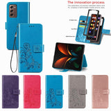 For Samsung Galaxy Z Fold4 5G Embossed Leather Phone Case With Four Leaf Clasp - Gray - Close-Up Angle