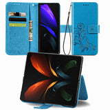For Samsung Galaxy Z Fold4 5G Embossed Leather Phone Case With Four Leaf Clasp - Gray - Low Angle