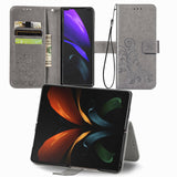 For Samsung Galaxy Z Fold4 5G Embossed Leather Phone Case With Four Leaf Clasp - Gray - Extra Image