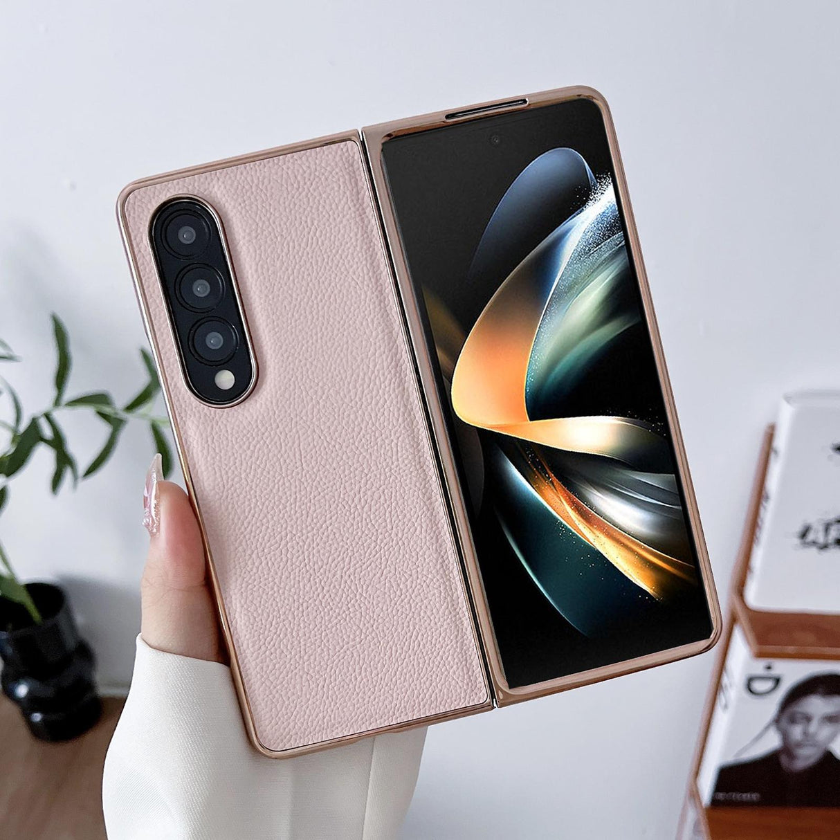 For Samsung Galaxy Z Fold4 5G Skyline Series Nano Electroplating Pu Case - Sky Blue