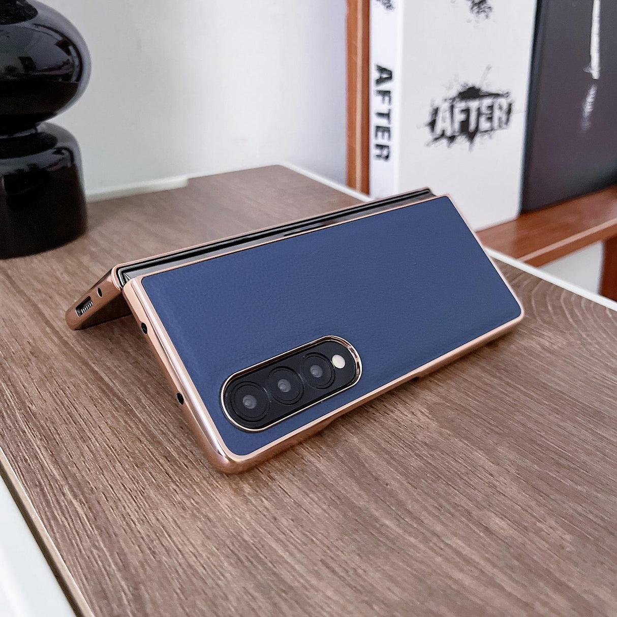 For Samsung Galaxy Z Fold4 5G Skyline Series Nano Electroplating Pu Case - Sky Blue