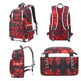 Student Waterproof Printed Backpack - Geometric Black - Top-Down View