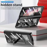 For Samsung Galaxy Z Fold4 5G Magnetic Phone Case With Holder - Plating Finish - Silver - Close-Up Angle